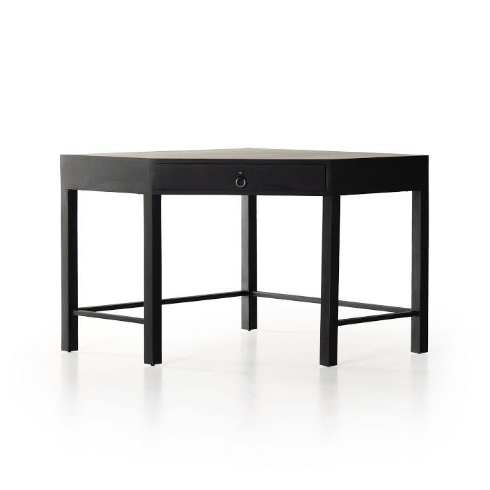 Isador 41" Black Wash Poplar Corner Desk with Iron Accents