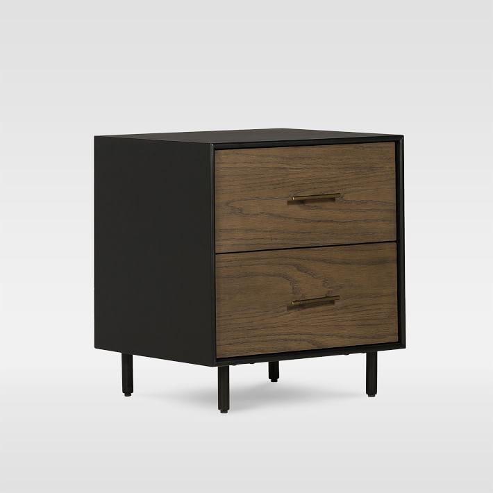 August Dual Inset Drawer Nightstand in Black-Brushed Oak with Brass Hardware