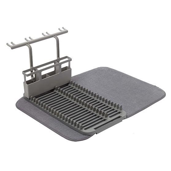 Compact Charcoal Polypropylene Dish Rack with Microfiber Mat