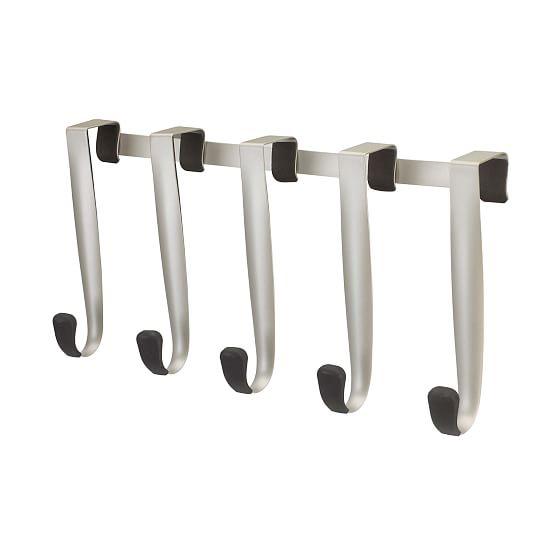 Sleek Nickel Finish Over-the-Door 5-Hook Rack with Protective Rubber