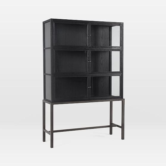 Drifted Black Rustic Oak Curio Cabinet with Iron Legs