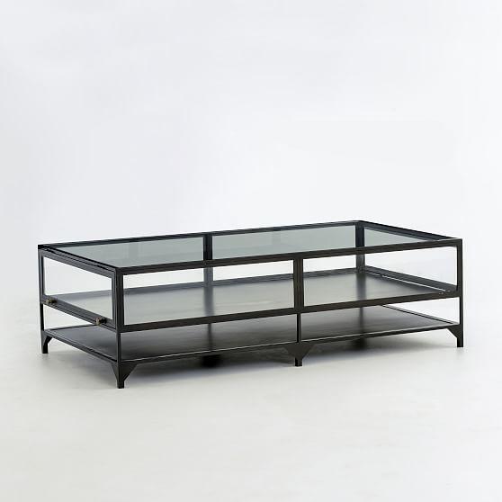 Harmon Sleek Rectangular Iron Coffee Table with Bronze Accents