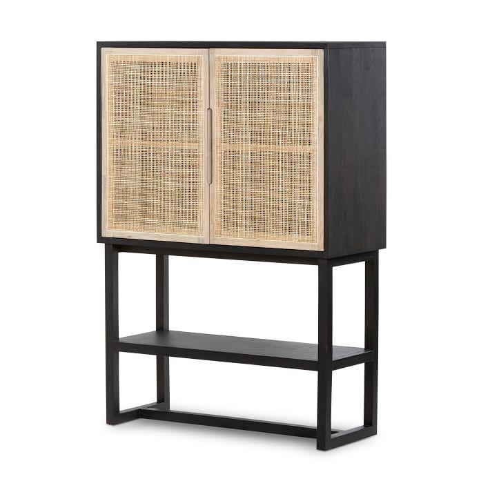 Clarita 40'' Black-Washed Mango and Natural Cane Storage Cabinet