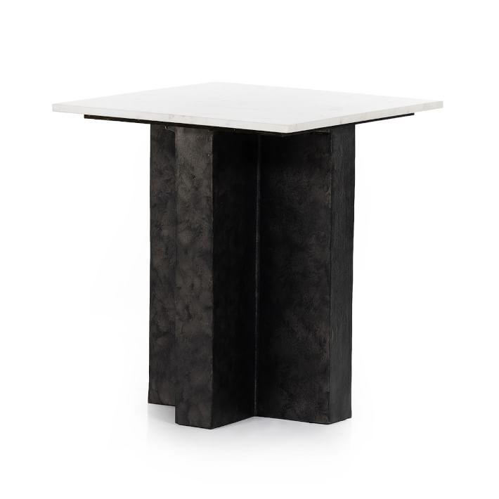 Contemporary Marlow Square End Table in Polished White Marble and Raw Black