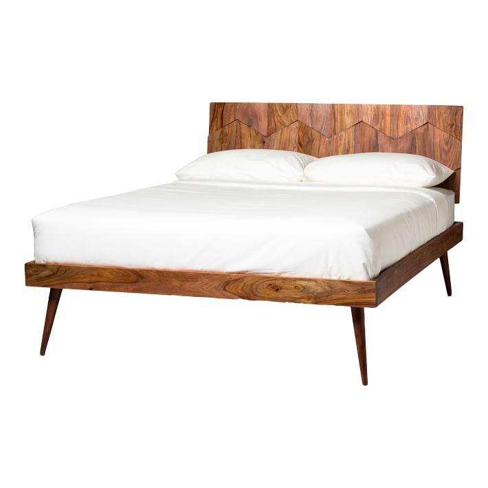 Deluxe Mid-Century Modern Sheesham Wood Queen Platform Bed with Storage