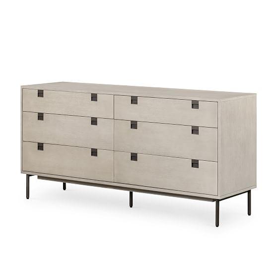 Contemporary Carly Double 6-Drawer Dresser in Grey Wash