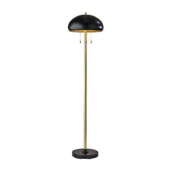 Mid-Century Dual-Pull Black & Antique Brass Cap Floor Lamp