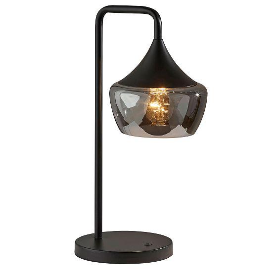 Contemporary Eliza Black Metal Table Lamp with Smoked Glass Shade