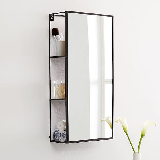 Cubiko 24"x12" Black Metal Wall Mirror with Hidden Shelves