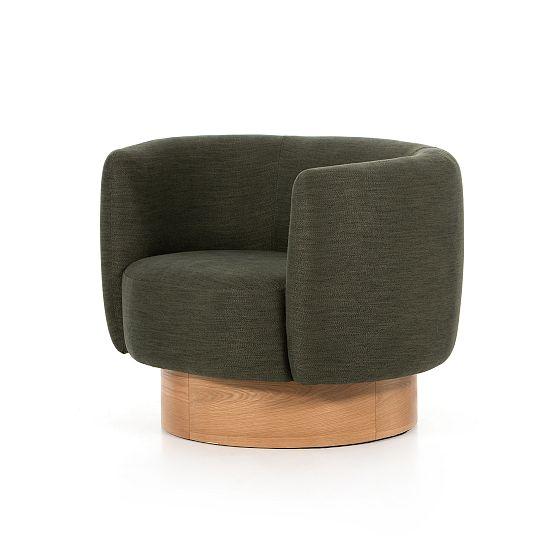 Atlantis Moss Tight-Tailored Swivel Club Chair with Oak Veneer Base