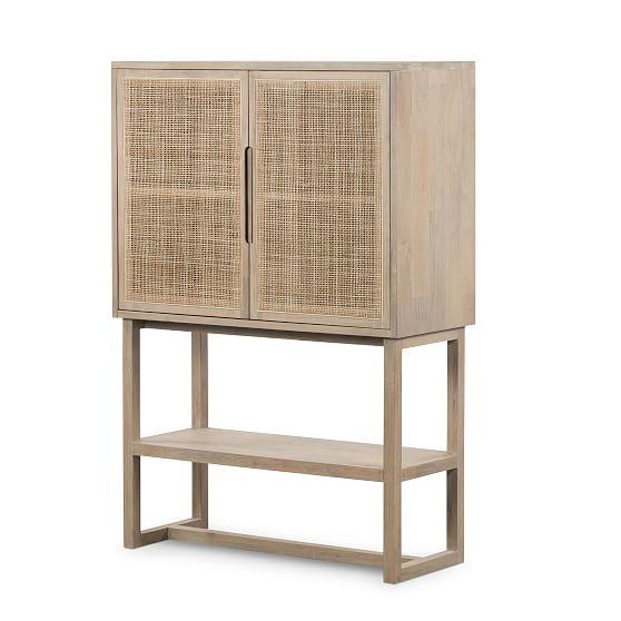 Clarita Mid-Century Modern White Wash Mango and Cane Cabinet