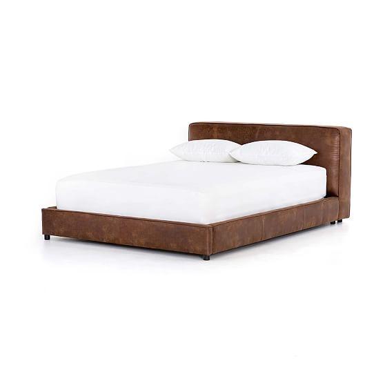 Curved Queen Faux Leather Upholstered Bed with Slats