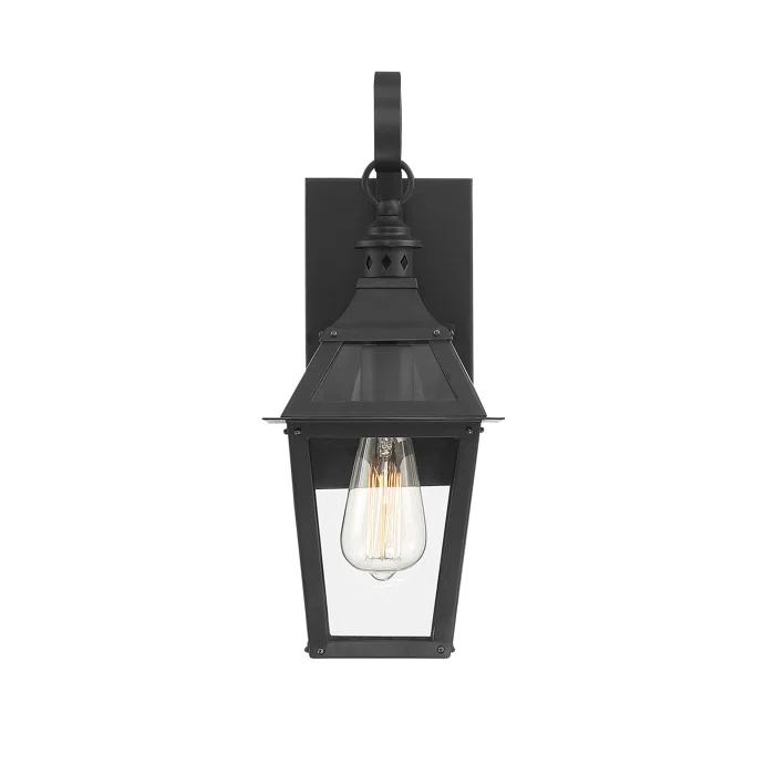 Jackson 1-Light Outdoor Wall Lantern in Matte Black with Gold Highlights