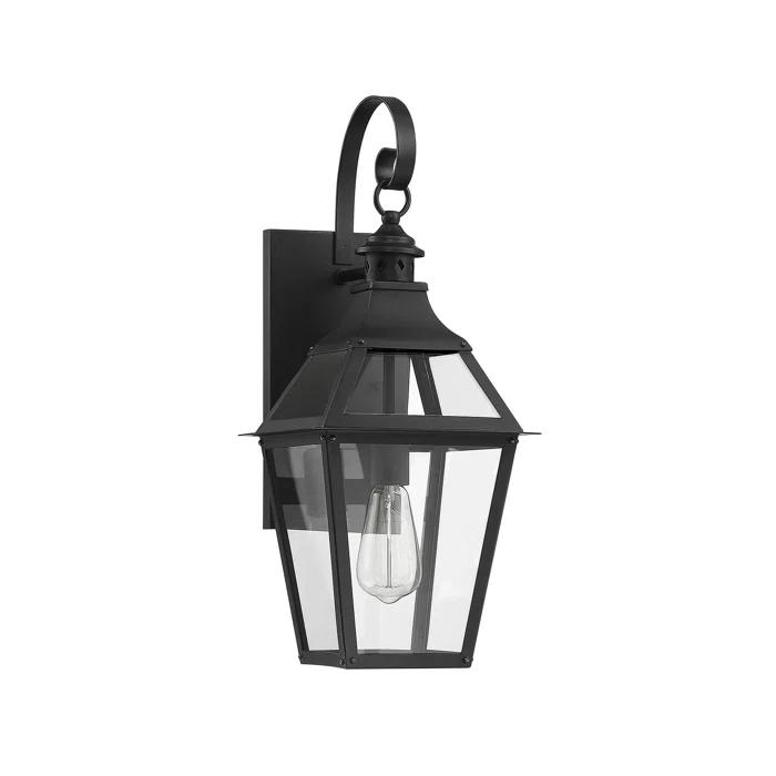 Jackson 1-Light Outdoor Wall Lantern in Matte Black with Gold Highlights