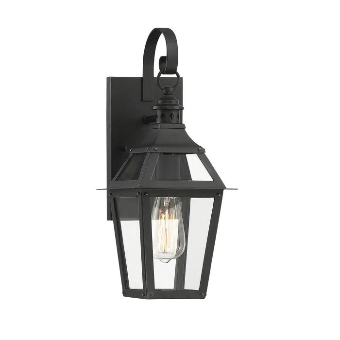 Jackson 1-Light Outdoor Wall Lantern in Matte Black with Gold Highlights