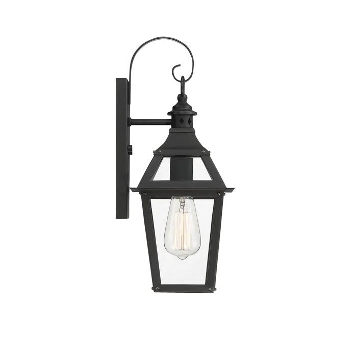 Jackson 1-Light Outdoor Wall Lantern in Matte Black with Gold Highlights