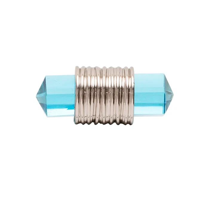 Polished Nickel and Blue Glass T-Handle Knob with Mounting Hardware