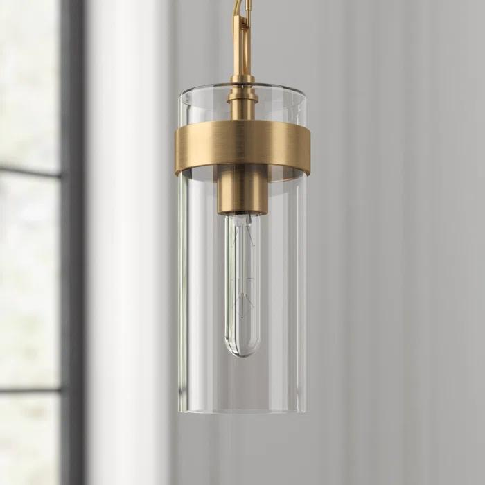 Presidio Sleek Industrial 15.75" Pendant Light in Hand-Rubbed Antique Brass with Clear Glass