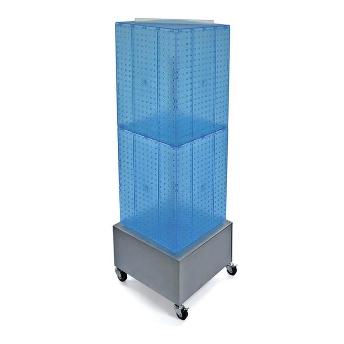 Azar Displays 701415-BLU Four-Sided Pegboard Tower Floor Display on Metal Wheeled Base. Spinner Rack Stand. Panel Size: 14"W x 40"H