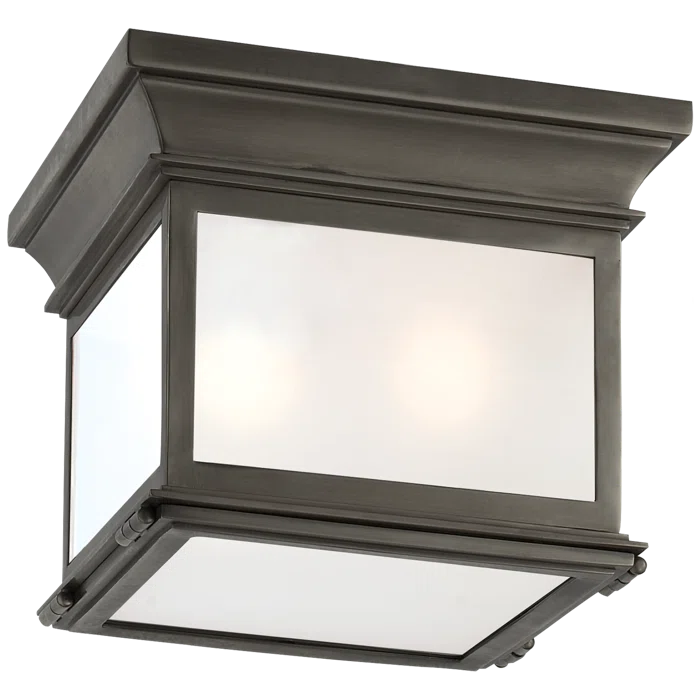 Antique-Burnished Brass and Glass 3-Light Flush Mount Fixture