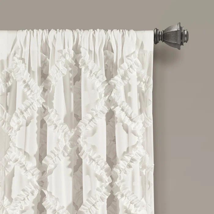 Lush Decor Ruffle Diamond Geometric Semi-Sheer Thermal Indoor Single Curtain Panel (Set of 2)