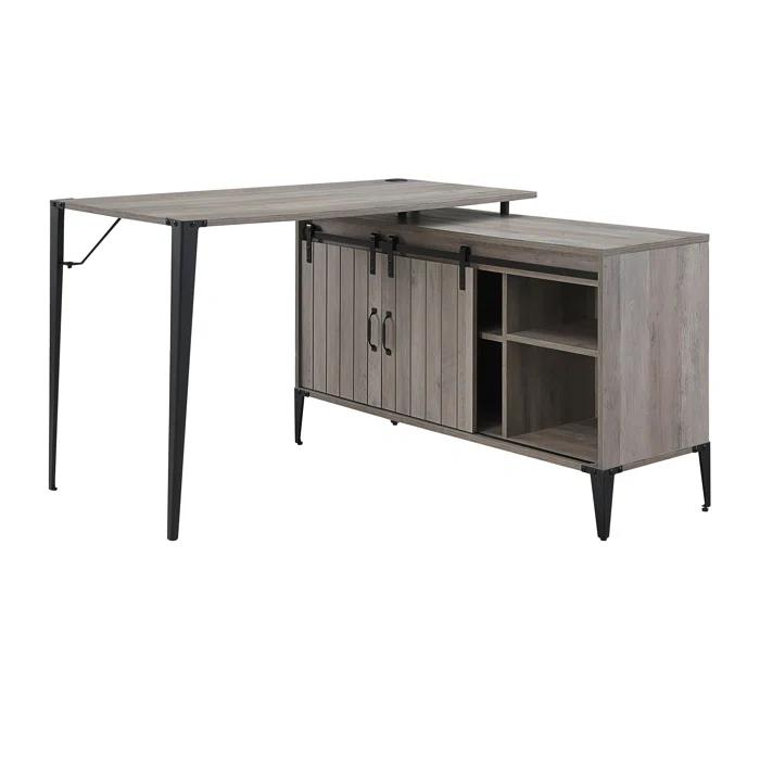 ExpressThrough L-Shaped Metal Base Writing Desk with Power Outlet