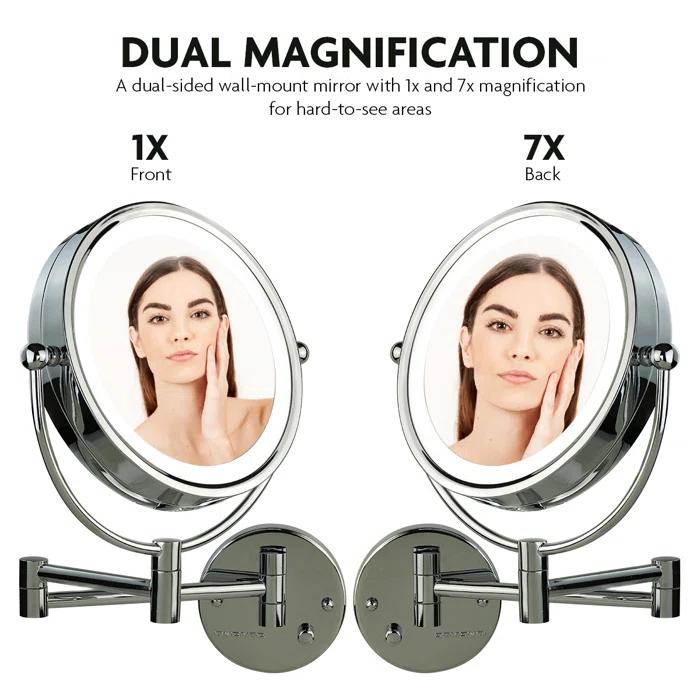 Ovente Wall Mounted Vanity Makeup Mirror 8.5 Inch with 7X Magnification and Natural LED Lights, Double-Sided with Hardwired Electrical Connection