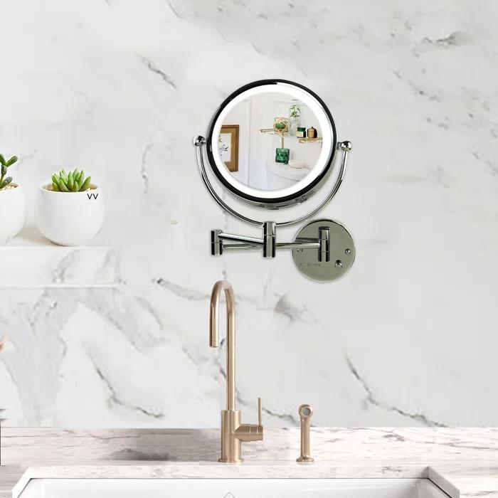 Ovente Wall Mounted Vanity Makeup Mirror 8.5 Inch with 7X Magnification and Natural LED Lights, Double-Sided with Hardwired Electrical Connection