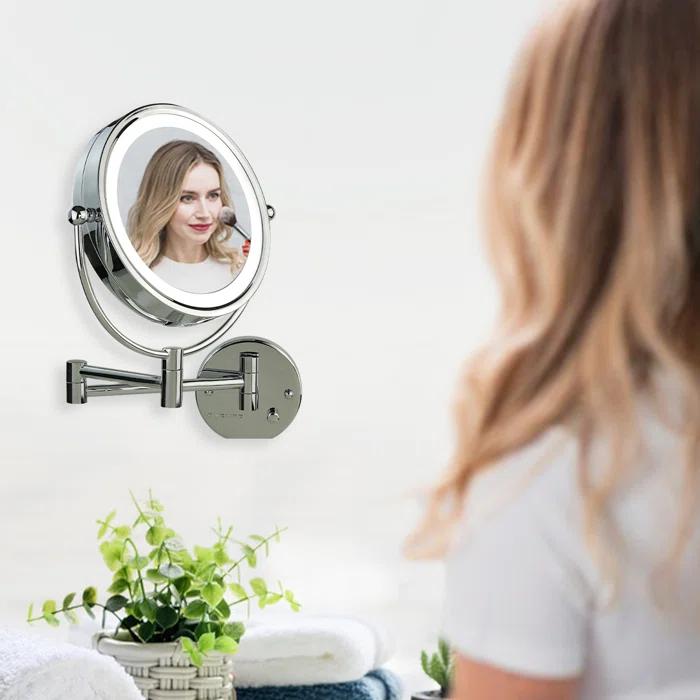 Ovente Wall Mounted Vanity Makeup Mirror 8.5 Inch with 7X Magnification and Natural LED Lights, Double-Sided with Hardwired Electrical Connection