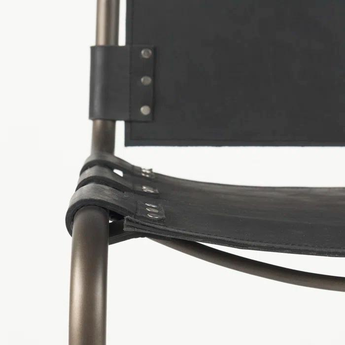 Berbick Black Leather and Iron Counter Stool, 26" Seat Height
