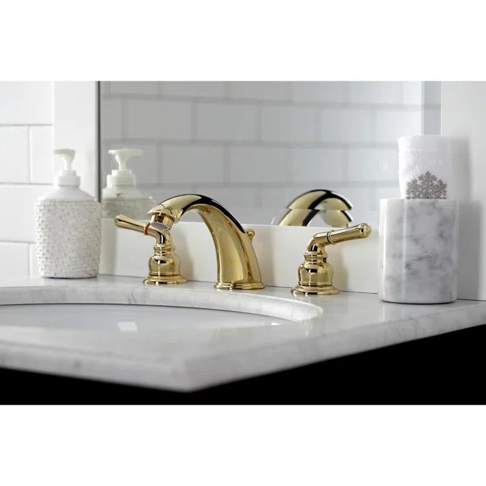 Kingston Brass KB962B Kingston Brass Magellan Two-Handle 3-Hole Deck Mount Widespread Bathroom Faucet with Brass Pop-Up Drain
