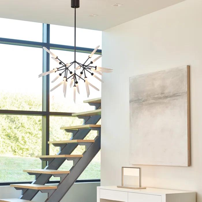 Aged Brass 25-Light LED Chandelier with Frosted Glass Shades