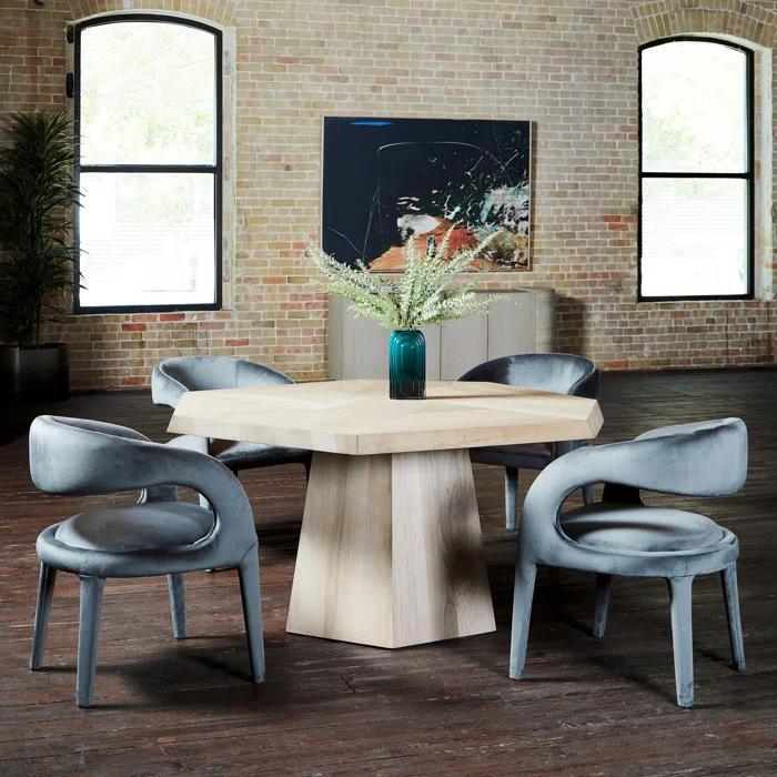 Casual Round Walnut Wood Dining Table for Six
