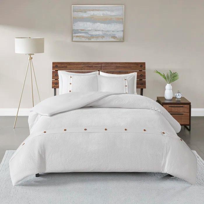 Marcus 3 Piece Cotton Waffle Weave Duvet Cover Set