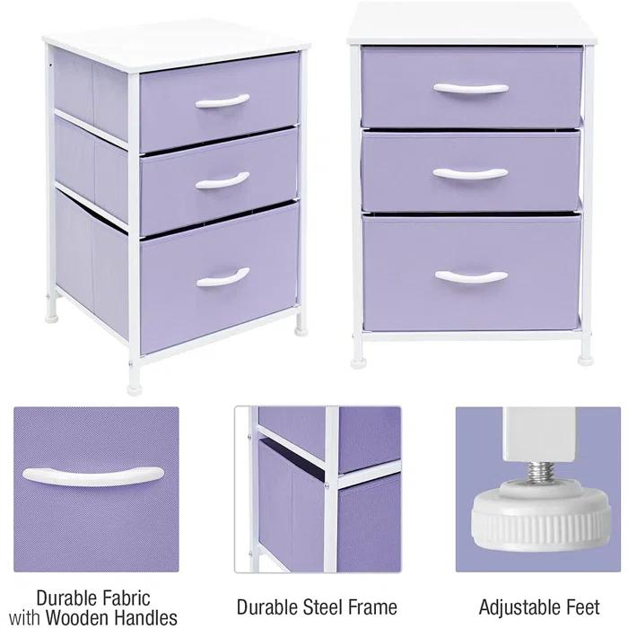 Sorbus Sorbus 3 Drawers Nightstand with Steel Frame, Wood Top & Fabric Bins