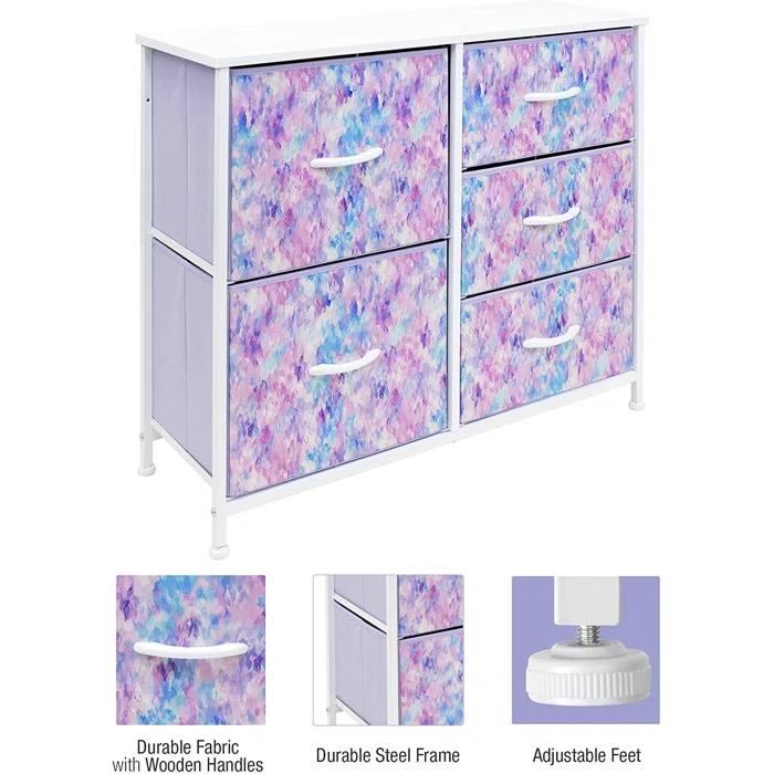 Sorbus 5 Drawers Dresser with Steel Frame and Wood Top
