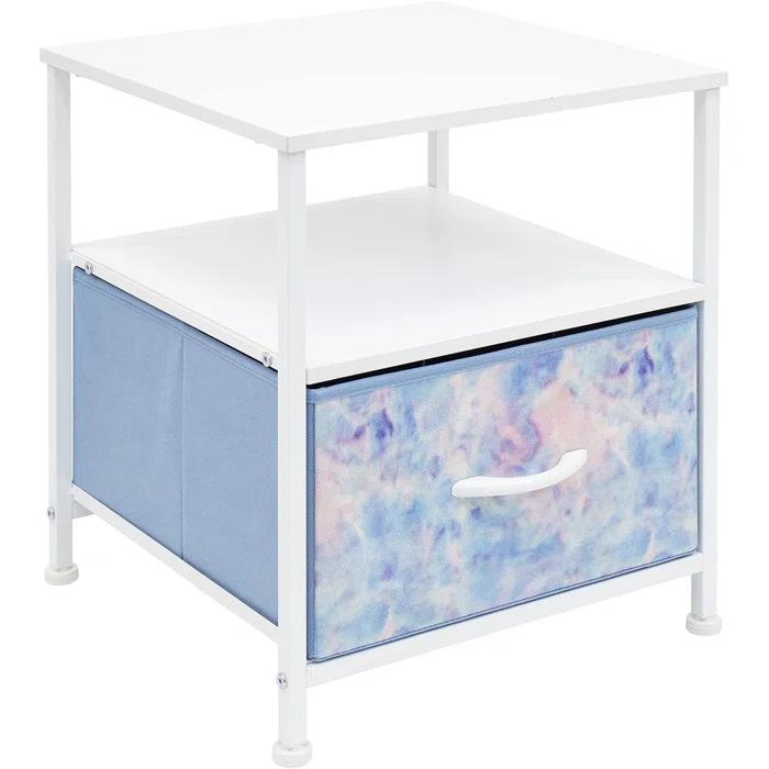 Sorbus 1 Drawer and Shelves Nightstand with Steel Frame, Wood Top & Fabric Bins in Tie Dye & Reviews | Wayfair