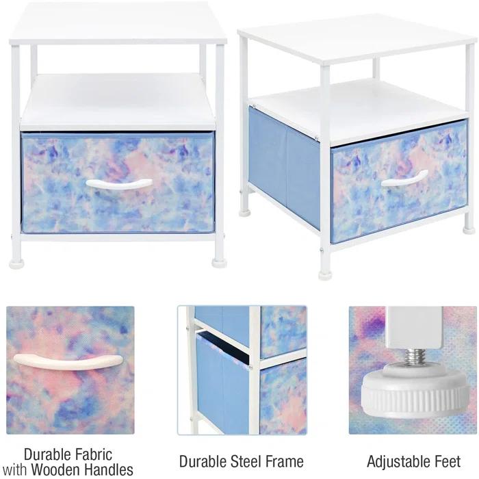 Sorbus 1 Drawer and Shelves Nightstand with Steel Frame, Wood Top & Fabric Bins in Tie Dye & Reviews | Wayfair