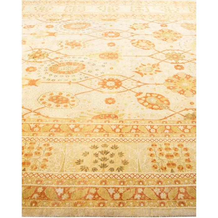 Mogul Ivory Hand-Knotted Wool Rectangular Area Rug, 8' x 10'