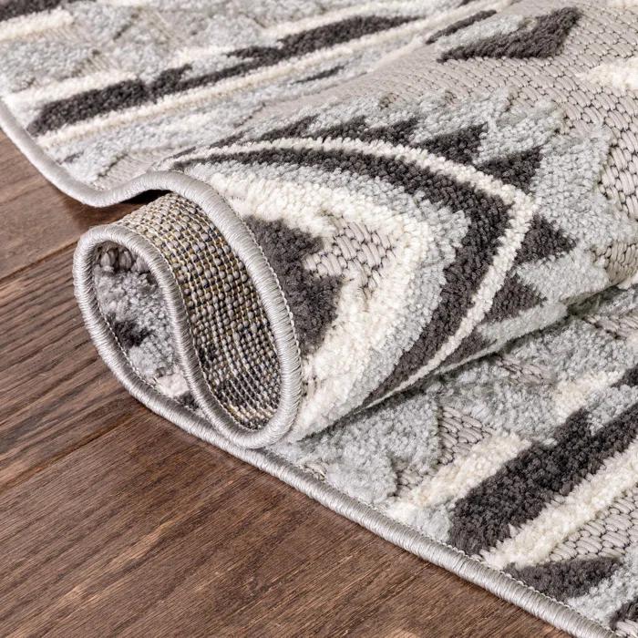 Ebern Designs Dickenson Mamba Geometric Grey Indoor/Outdoor Hi-Lo Area Rug
