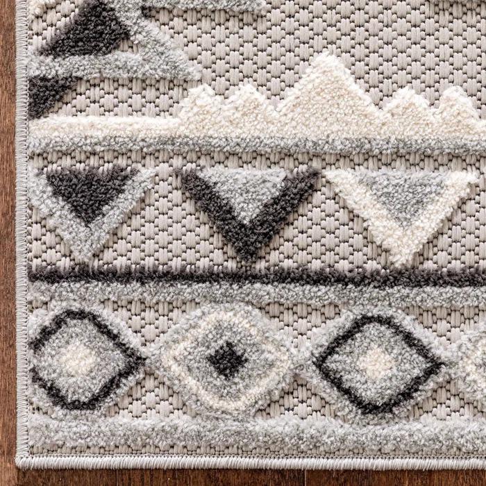 Ebern Designs Dickenson Mamba Geometric Grey Indoor/Outdoor Hi-Lo Area Rug