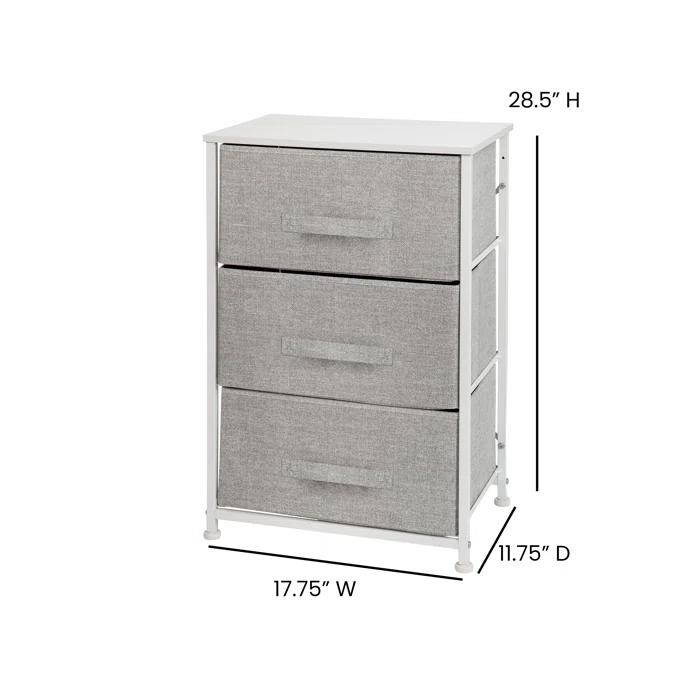 Flash Furniture Malone 3 Drawer Vertical Storage Dresser with Wood Top & Fabric Pull Drawers