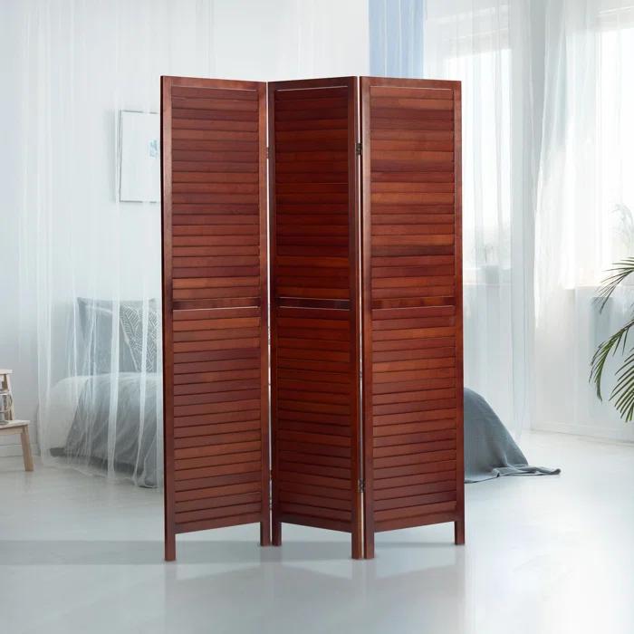 Oriental Furniture 6 ft. Tall Wooden Louvered Room Divider Walnut 3 Panel