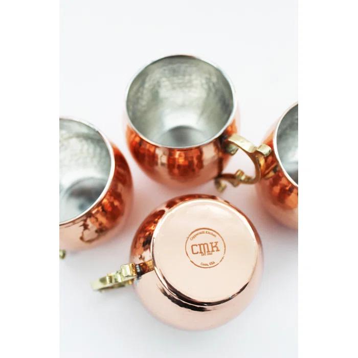 Maithil Art Handcrafted Hammered Moscow Mule Solid Copper Mug / Cup, 16 Ounce, Set of 4