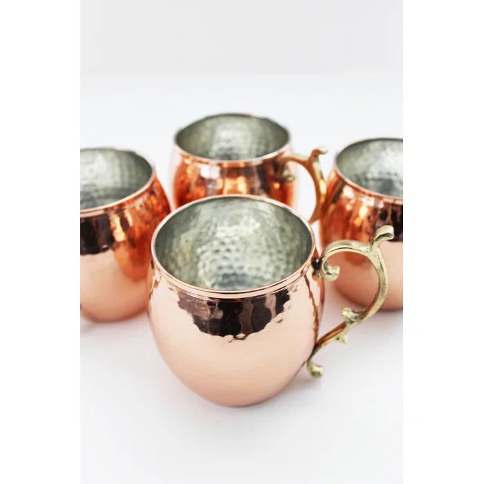 Maithil Art Handcrafted Hammered Moscow Mule Solid Copper Mug / Cup, 16 Ounce, Set of 4