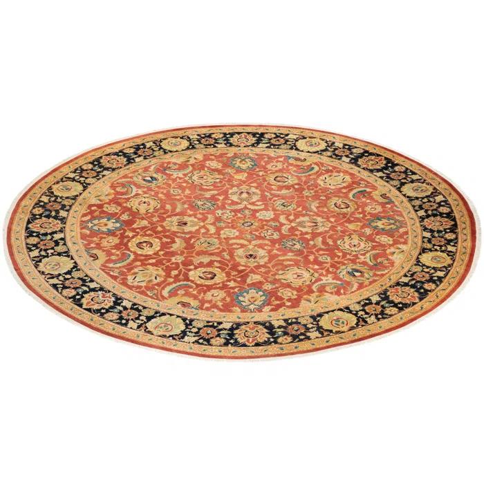 Isabelline Veeru One-of-a-Kind 9' 1" X 9' 1" 2010s Round Wool Area Rug in Orange