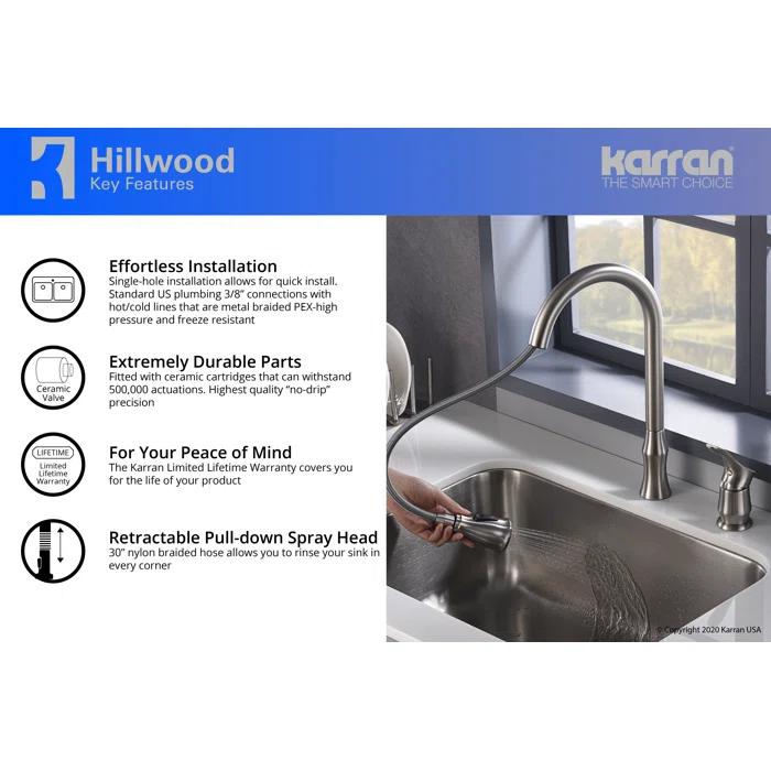 Karran Hillwood Single Handle Pull Down Sprayer Kitchen Faucet