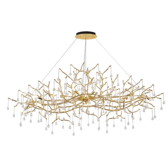 Brass and Crystal 14-Light Plug-in Chandelier