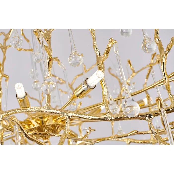 Brass and Crystal 14-Light Plug-in Chandelier