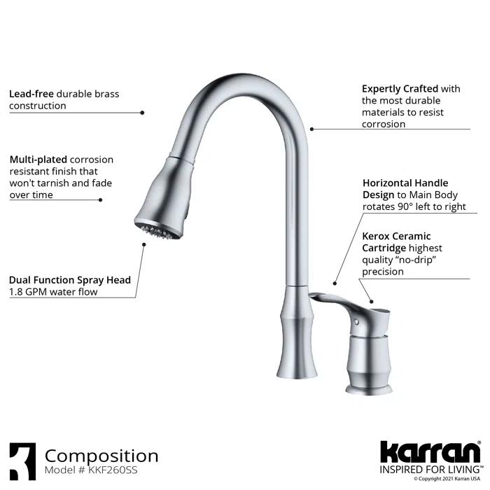 Karran Hillwood Single Handle Pull Down Sprayer Kitchen Faucet